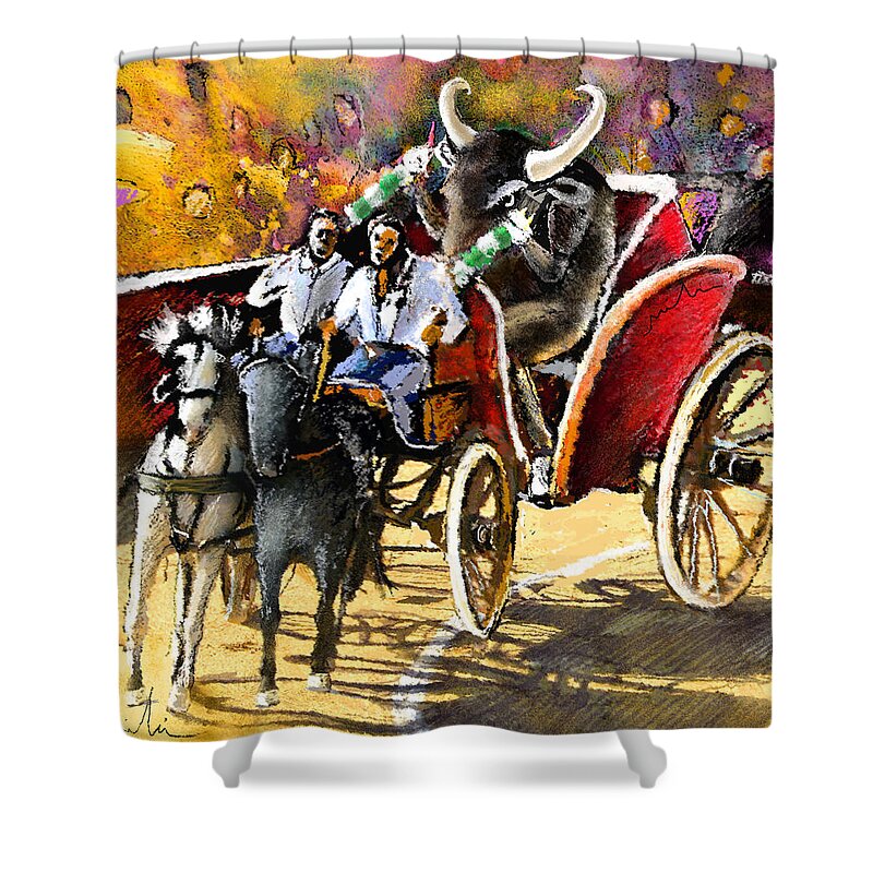 Bulls Shower Curtain featuring the painting Proba Bull Cause by Miki De Goodaboom