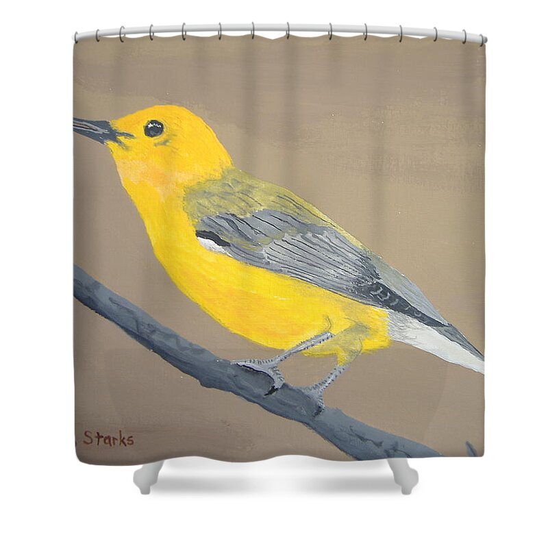 Songbird Shower Curtain featuring the painting Prothonotary Warbler by Norm Starks