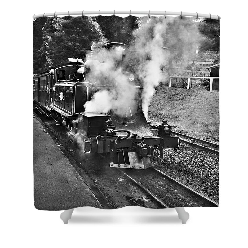 Puffing Billy Shower Curtain featuring the photograph Puffing Billy Black and White by Douglas Barnard
