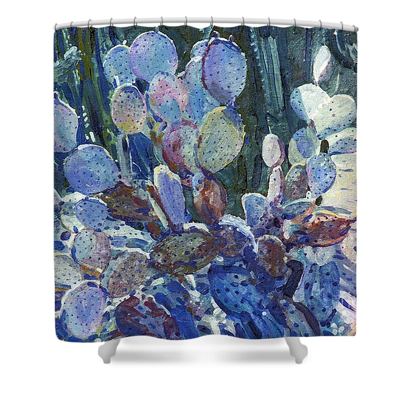 Cactus Shower Curtain featuring the painting Purple Opuntia by Donald Maier