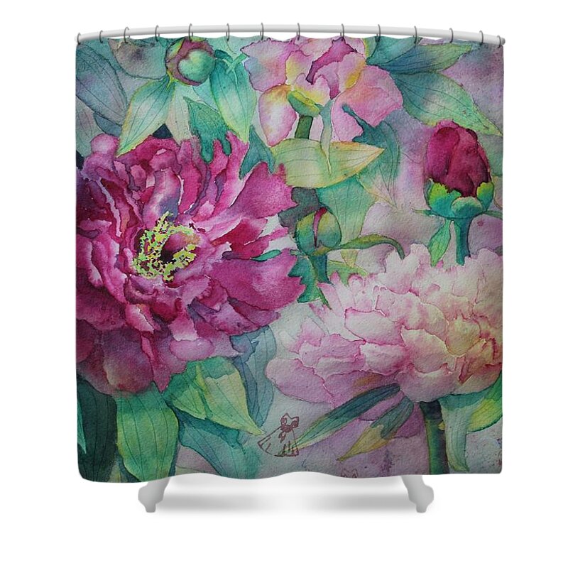 Peony Shower Curtain featuring the painting Queen of the Garden by Ruth Kamenev