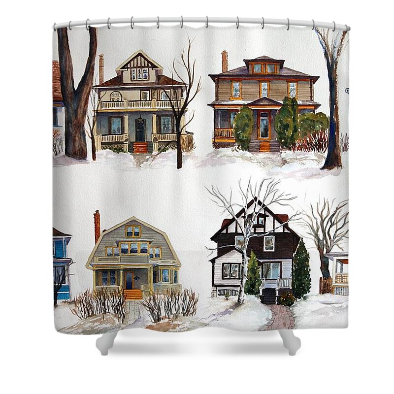 Street Scene Shower Curtain featuring the painting Raglan Road - Early Spring by Ruth Kamenev