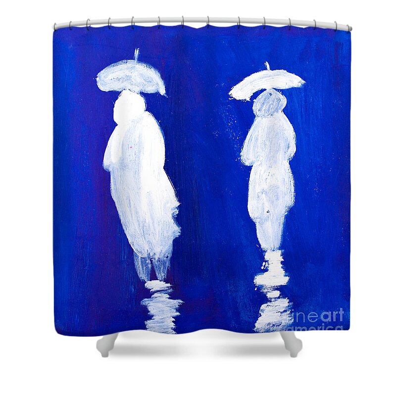 Art Shower Curtain featuring the painting Rain Walkers by Simon Bratt