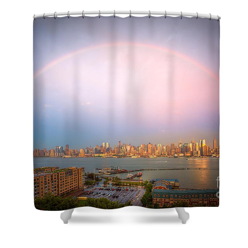 Clarence Holmes Shower Curtain featuring the photograph Rainbow Over New York City II by Clarence Holmes