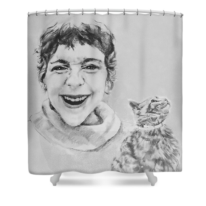 Portrait Shower Curtain featuring the drawing Randolph And Marmalade by Rory Siegel