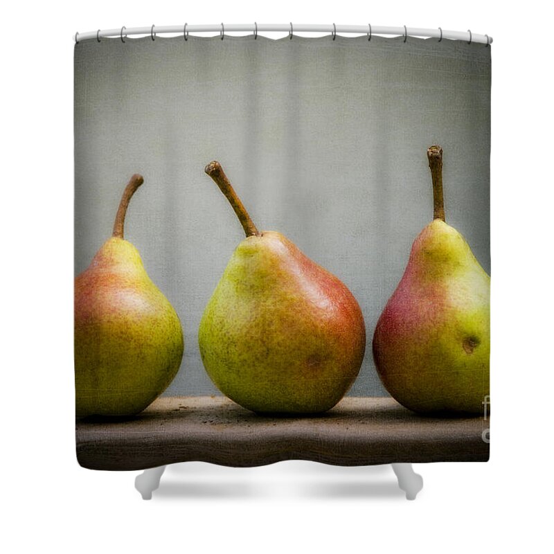 Fruit Shower Curtain featuring the photograph Three Pears  by Alana Ranney