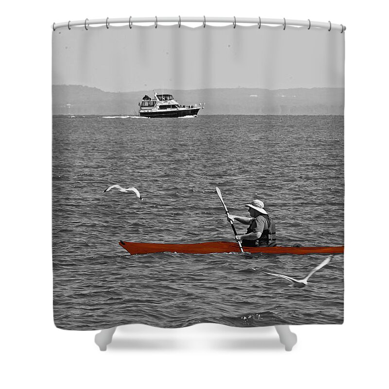 2d Shower Curtain featuring the photograph Red Canoe by Brian Wallace