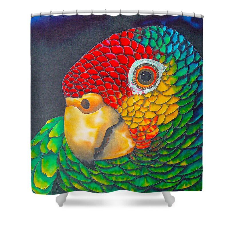 Amazon Parrot Shower Curtain featuring the painting Red Lored Parrot by Daniel Jean-Baptiste