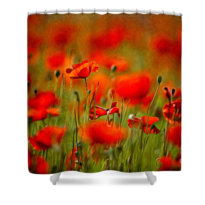 Poppy Shower Curtain featuring the painting Red Poppy Flowers 02 by Nailia Schwarz