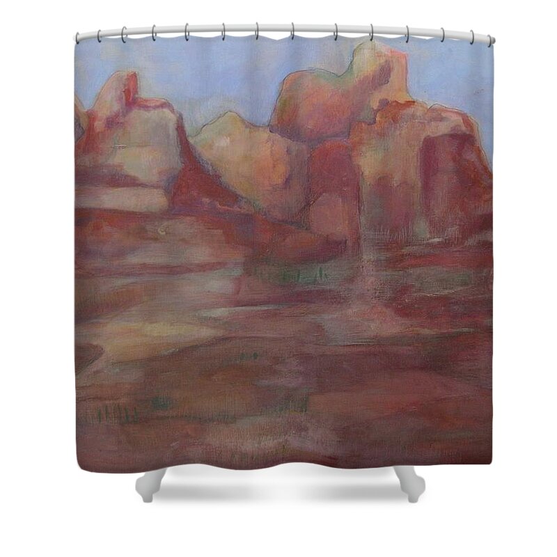 Landscape Shower Curtain featuring the painting Red Rock Canyon Dream by Diane montana Jansson