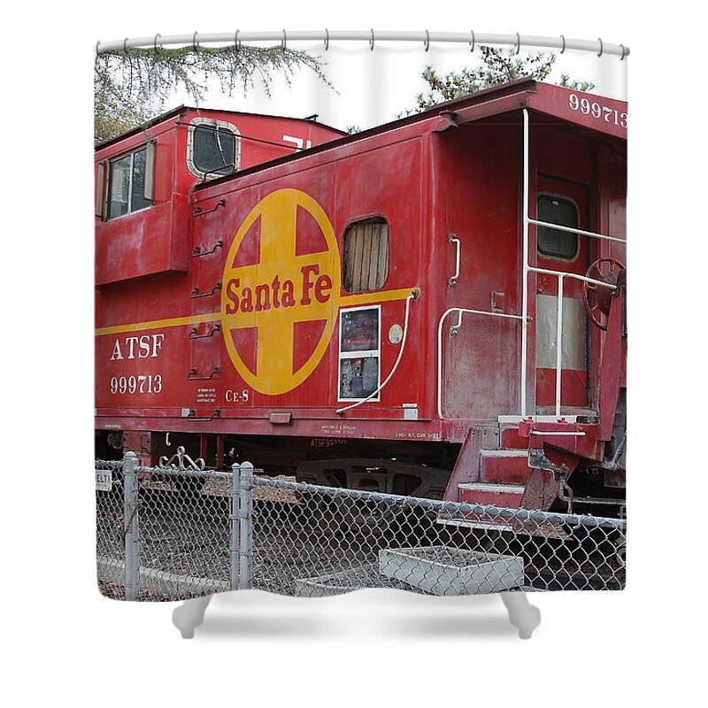 Transportation Shower Curtain featuring the photograph Red Sante Fe Caboose Train . 7D10325 by Wingsdomain Art and Photography