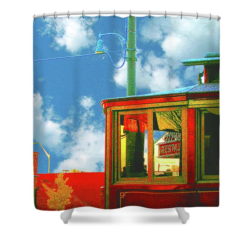 Red Trolley Shower Curtain featuring the digital art Red Trolley by Lizi Beard-Ward