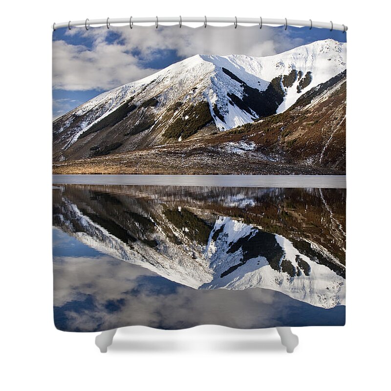 Hhh Shower Curtain featuring the photograph Reflection In Lake Pearson, Castle Hill by Colin Monteath