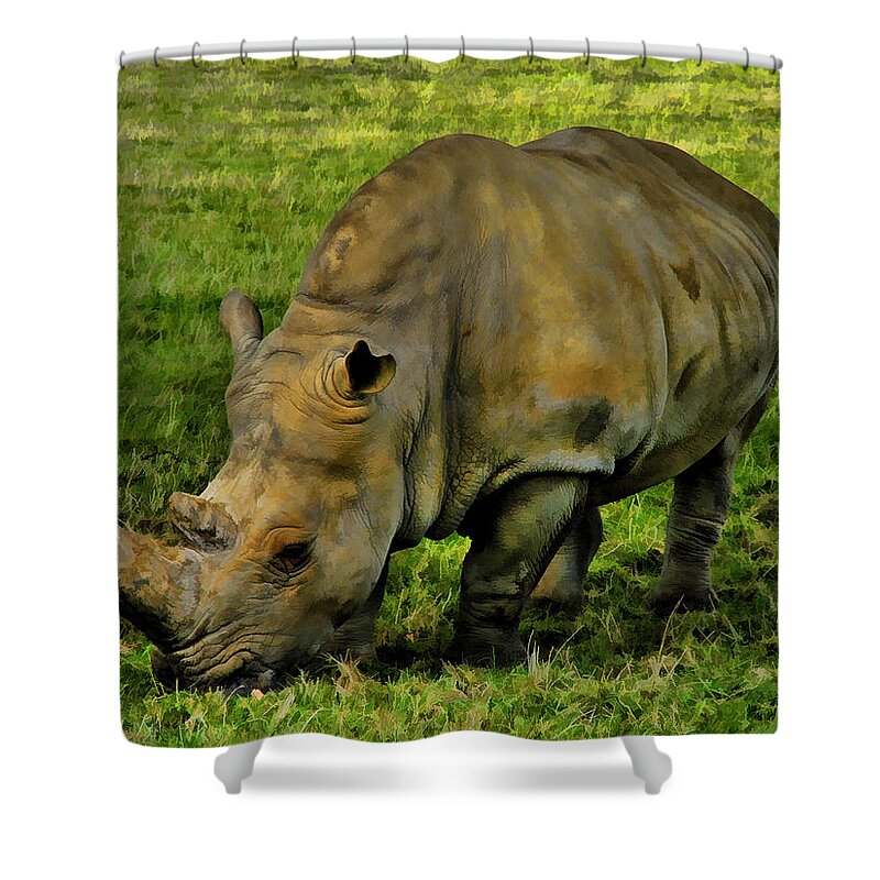 Rhinoceros Shower Curtain featuring the painting Rhinoceros 101 by Dean Wittle