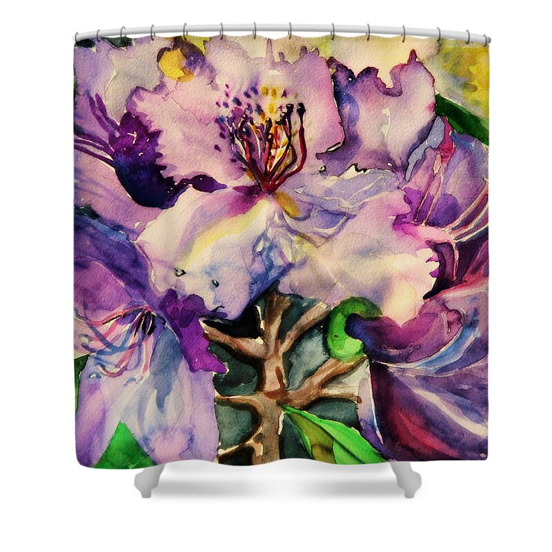 Rhododendron Shower Curtain featuring the painting Rhododendron Violet by Mindy Newman
