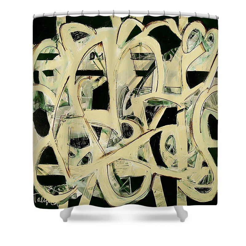 Abstract Shower Curtain featuring the painting Ringed Migration by Lynne Taetzsch