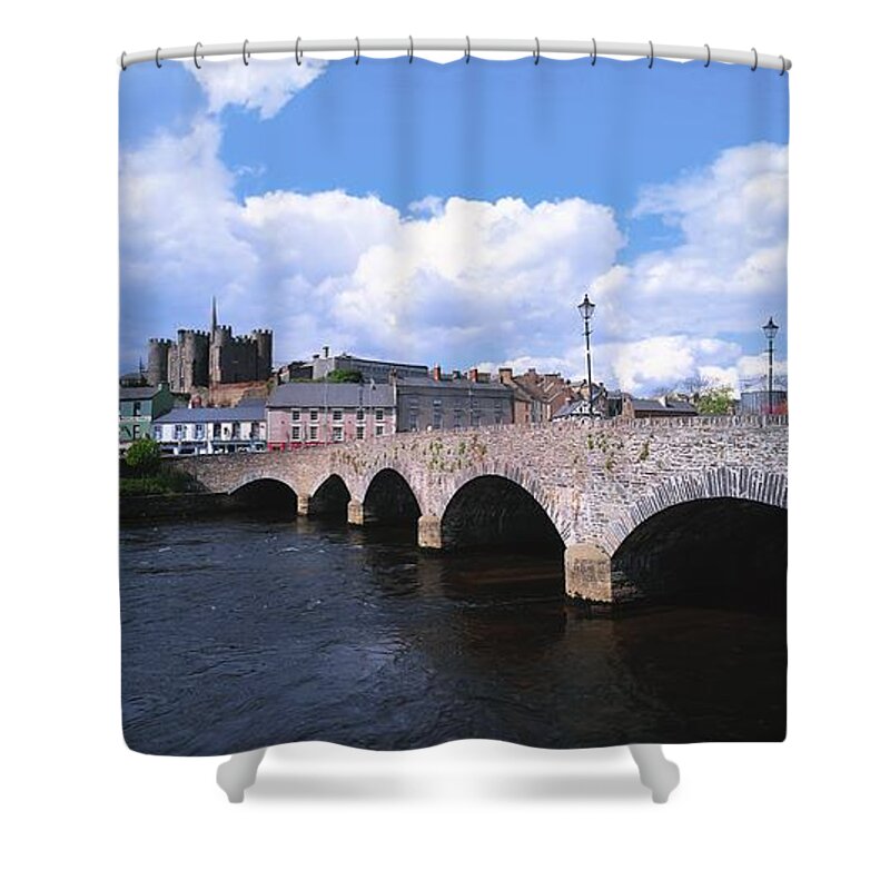 Blue Sky Shower Curtain featuring the photograph River Slaney, Enniscorthy, Co Wexford by The Irish Image Collection 