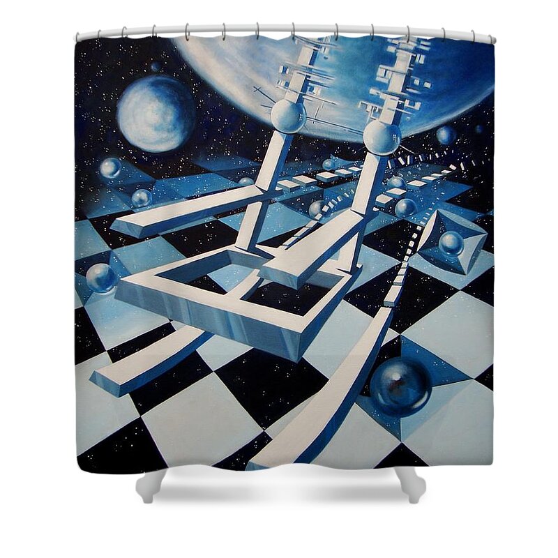 Rocking Chair Shower Curtain featuring the painting Rocking into Space by Roger Calle