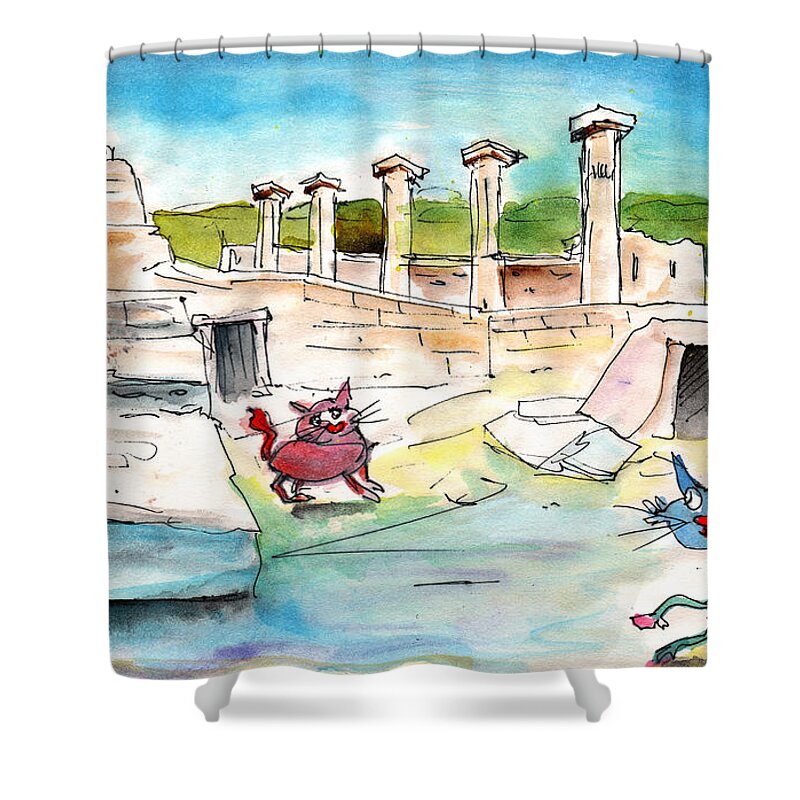 Travel Sketch Shower Curtain featuring the painting Romance in Paphos by Miki De Goodaboom