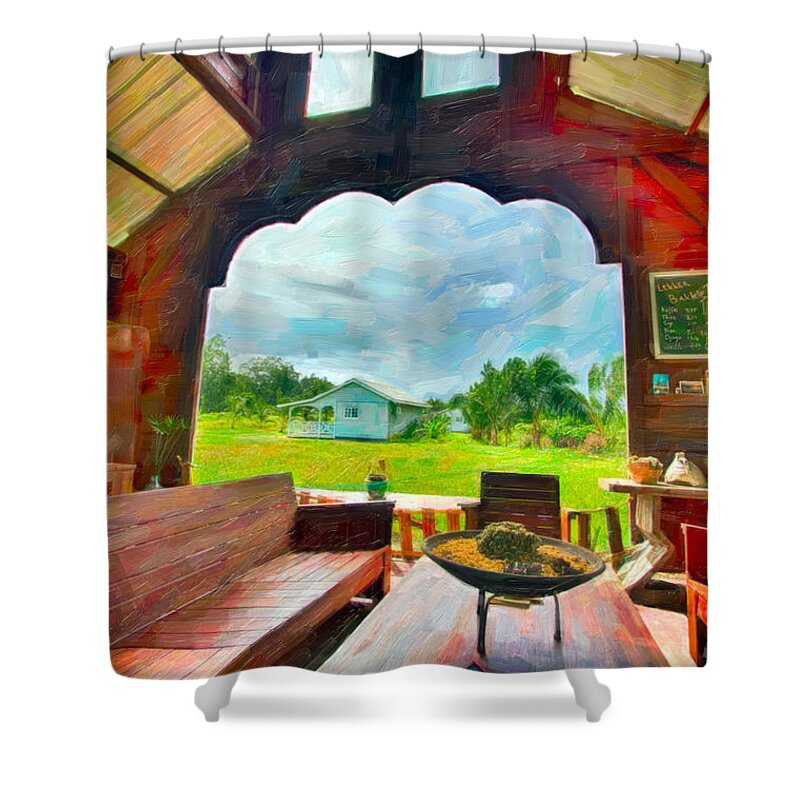 Suriname Tropics Shower Curtain featuring the painting Room with a View by Nadia Sanowar