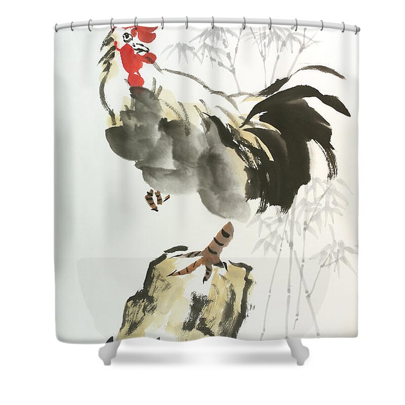 Rooster Shower Curtain featuring the painting Rooster by Yolanda Koh