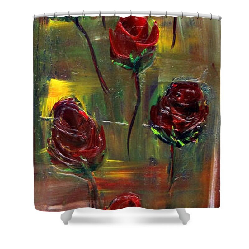 Petal Shower Curtain featuring the painting Roses Free by Kathy Sheeran