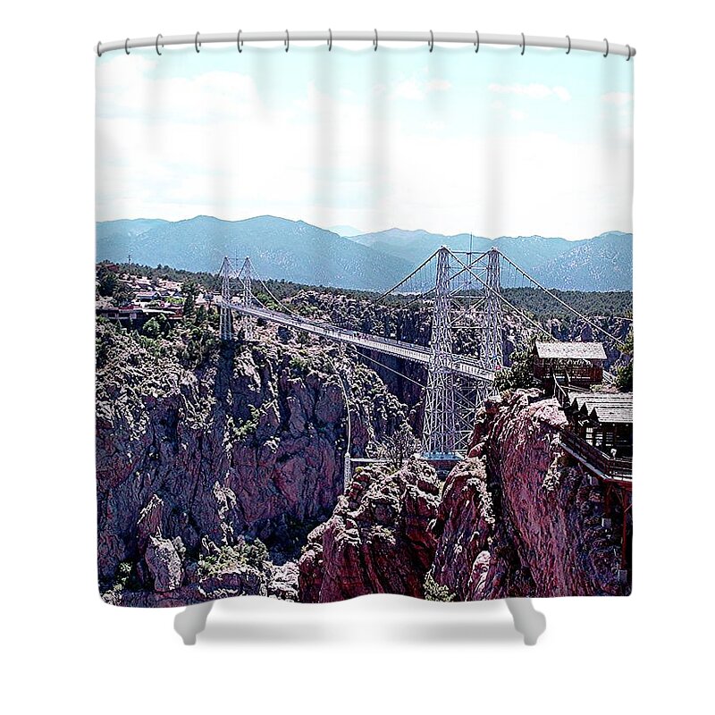 Royal Gorge Shower Curtain featuring the digital art Royal Gorge overlook by Barkley Simpson