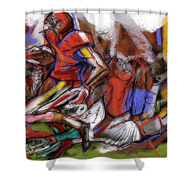 Football Shower Curtain featuring the painting Run The Football by John Gholson