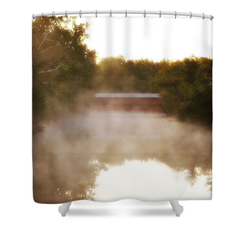 Sachs Covered Bridge In The Mist Shower Curtain featuring the photograph Sachs Covered Bridge in the Mist by Bill Cannon