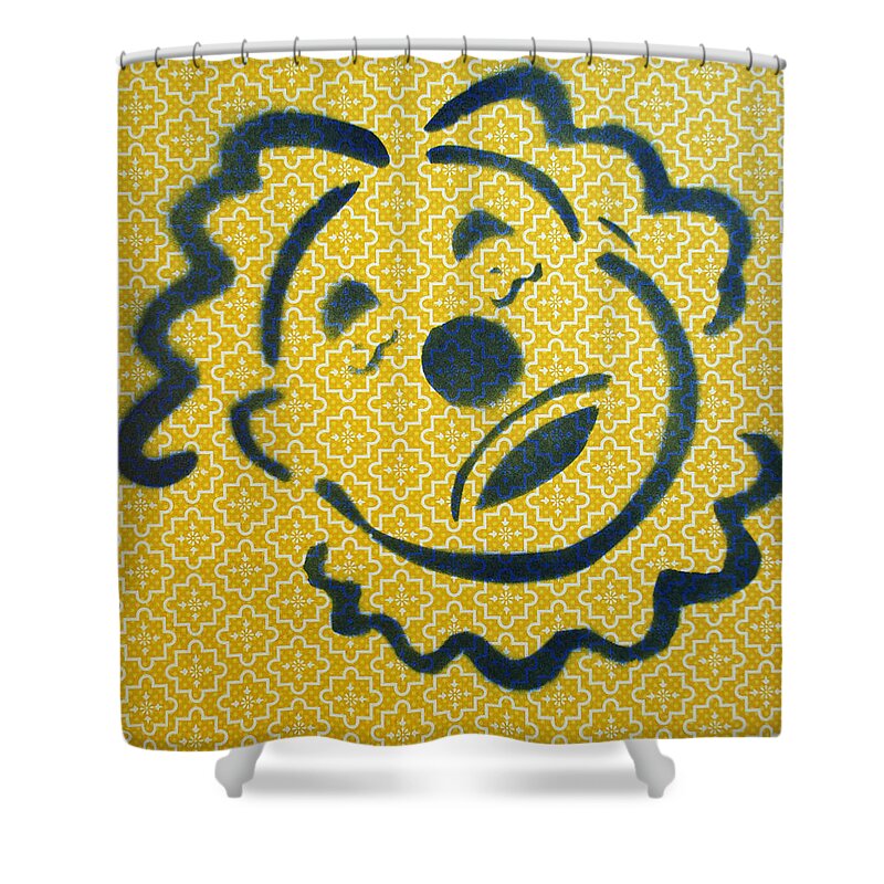 Tillie Of Asbury Park Shower Curtain featuring the painting Sad Clown On Yellow by Patricia Arroyo