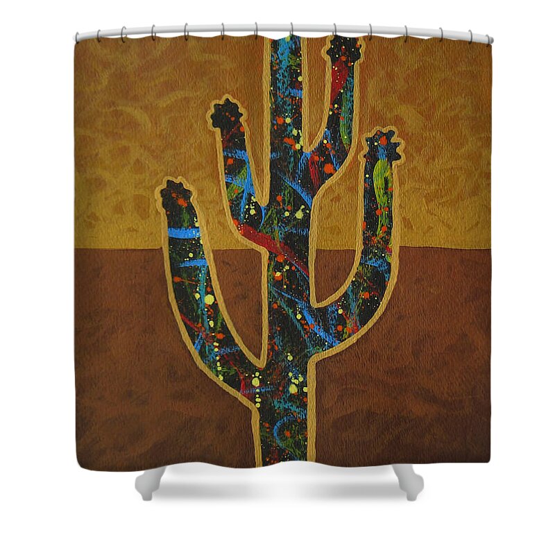 Cactus Shower Curtain featuring the painting Saguaro Gold by Lance Headlee