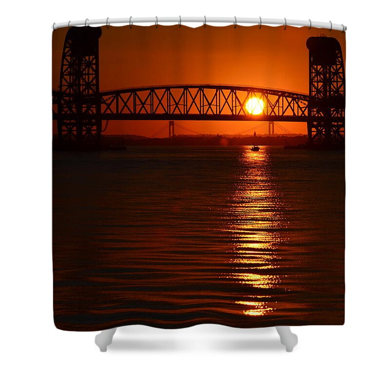 Sailboat Shower Curtain featuring the photograph Sailboat Bridges Sunset by Maureen E Ritter