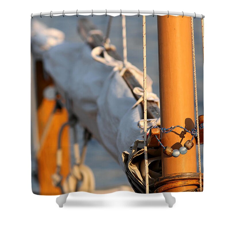 Nautical Shower Curtain featuring the photograph Sailboat Mast and Boom by Juergen Roth
