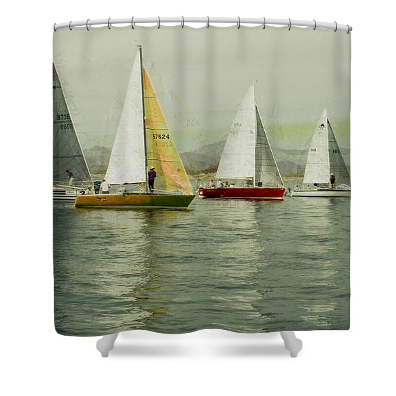 Sailing Day Regatta Shower Curtain featuring the photograph Sailing Day Regatta by Julie Lueders 