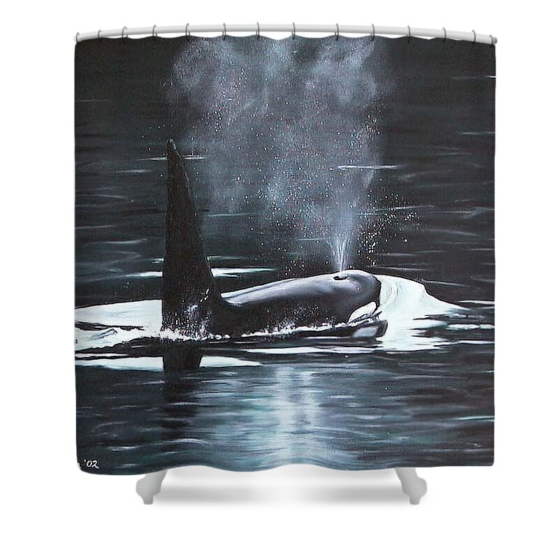 Ocean Shower Curtain featuring the painting San Juan Resident by Kim Lockman