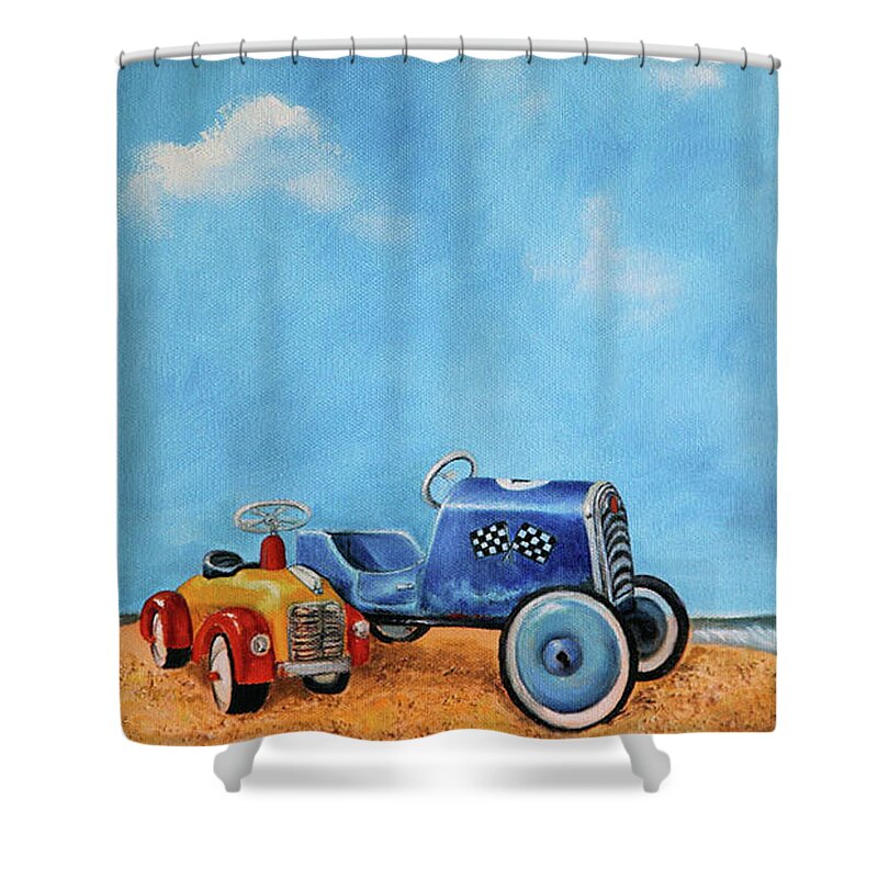Vintage Shower Curtain featuring the painting Sand Dune Racers by Portraits By NC