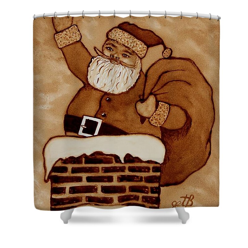 Santa Coffee Art Shower Curtain featuring the painting Santa Claus is coming by Georgeta Blanaru