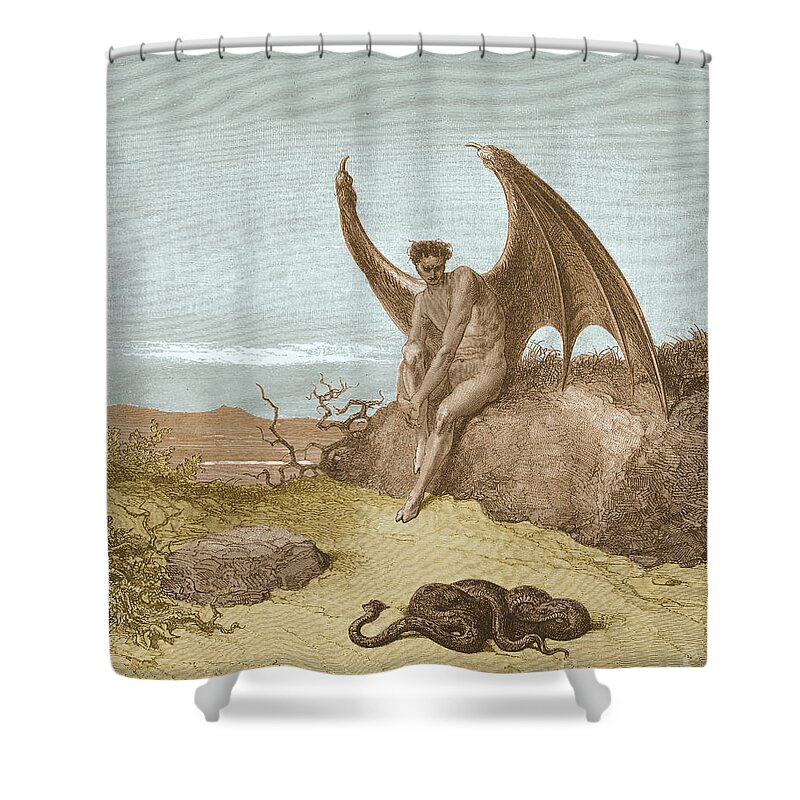 History Shower Curtain featuring the photograph Satan Finding Serpent, By Dore by Photo Researchers