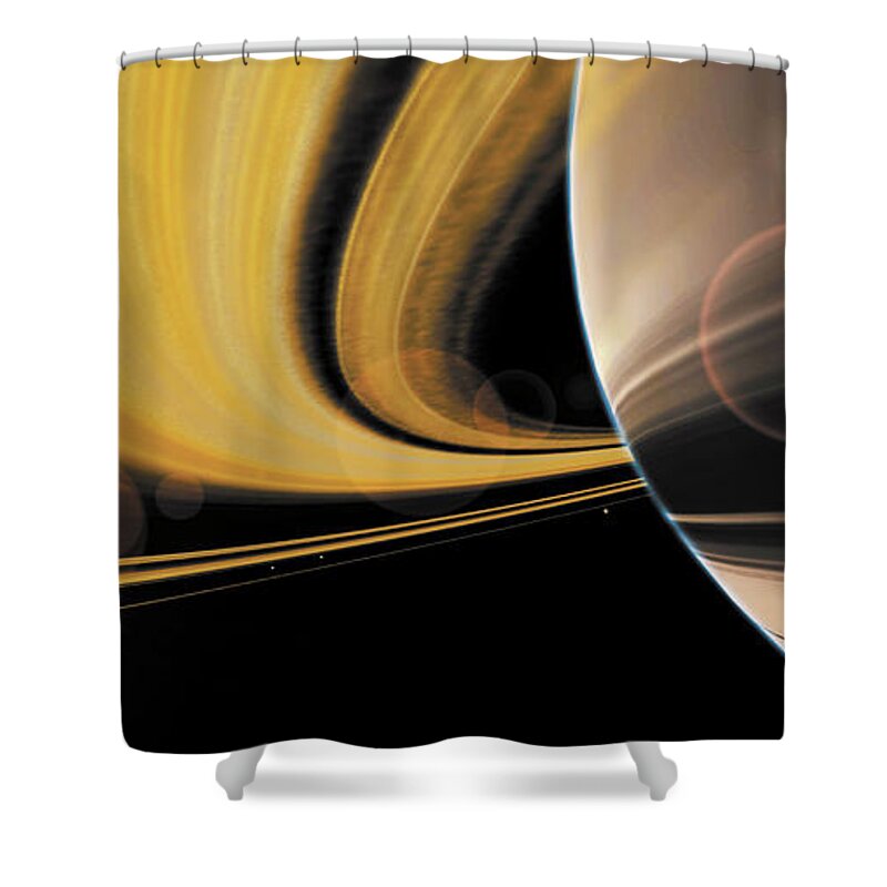 Space Shower Curtain featuring the painting Saturn Glory by Don Dixon