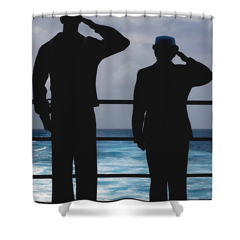 Adults Only Shower Curtain featuring the photograph Seamen Salute The Resting Place Of Uss by Stocktrek Images