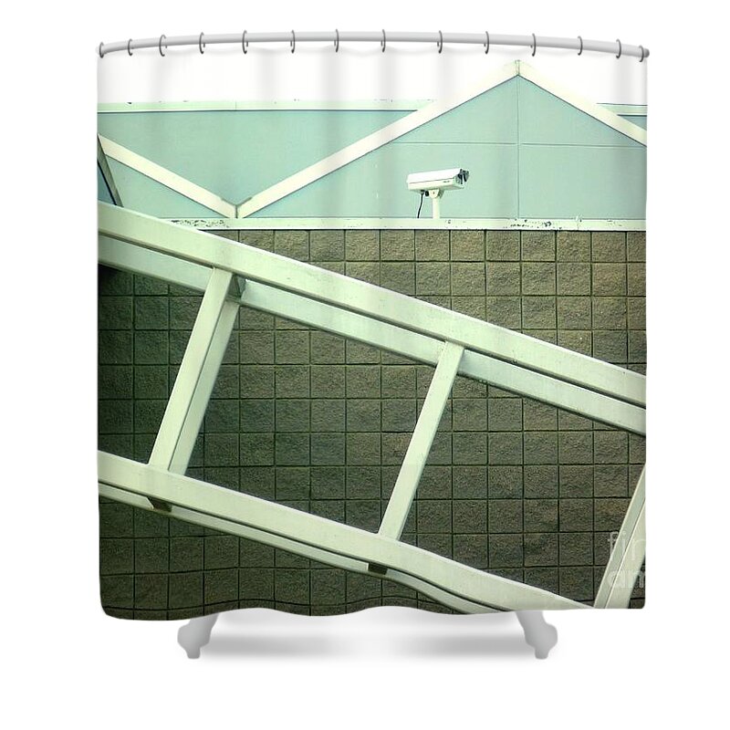 Security Shower Curtain featuring the photograph Security Camera on Government Building by Renee Trenholm
