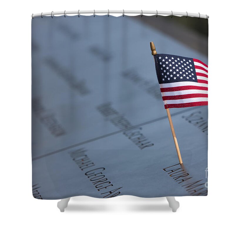 Clarence Holmes Shower Curtain featuring the photograph September 11 Memorial Flag II by Clarence Holmes