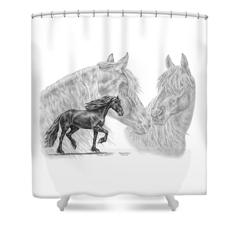 Friesian Shower Curtain featuring the drawing Shadowy Waves - Friesian Horses Art Print by Kelli Swan