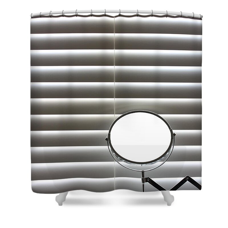 Rays Shower Curtain featuring the photograph Shaving mirror and blinds by Simon Bratt