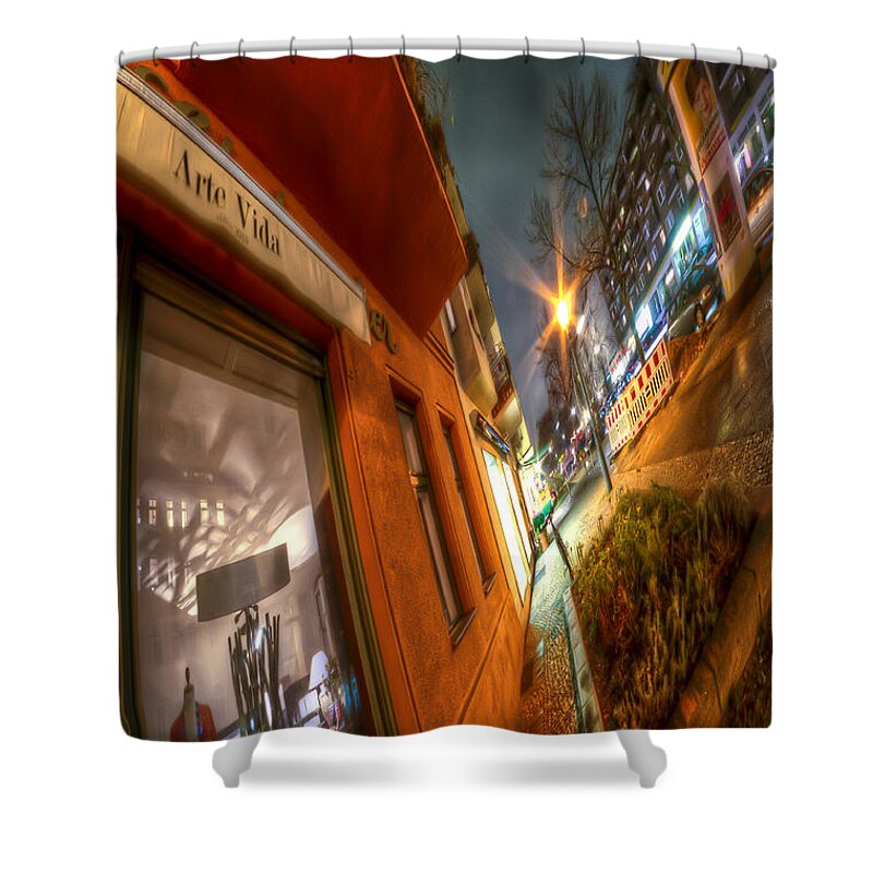 Architecture Shower Curtain featuring the photograph Shop window Berlin by Nathan Wright
