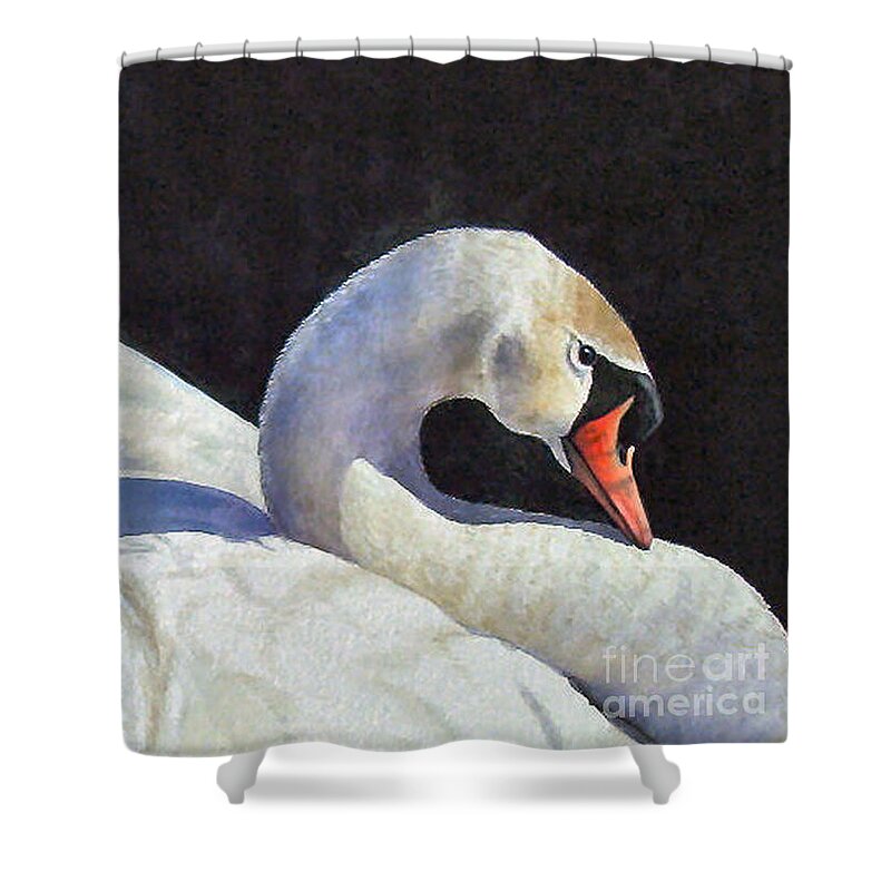 Watercolor Shower Curtain featuring the painting Showing Off  sold by Sandy Brindle