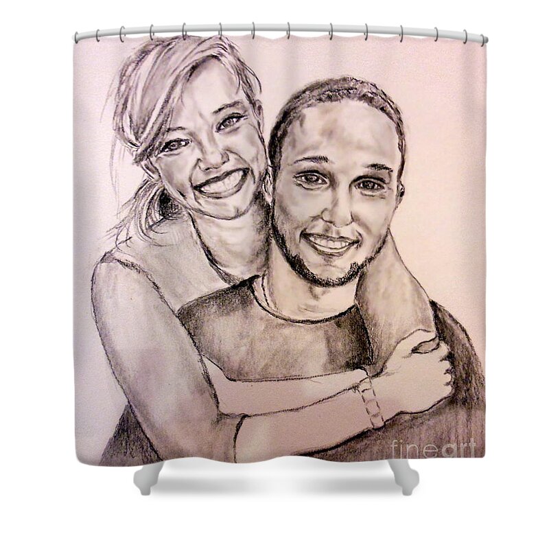 Sister And Brother Shower Curtain featuring the pastel Sister and Brother by Amanda Dinan