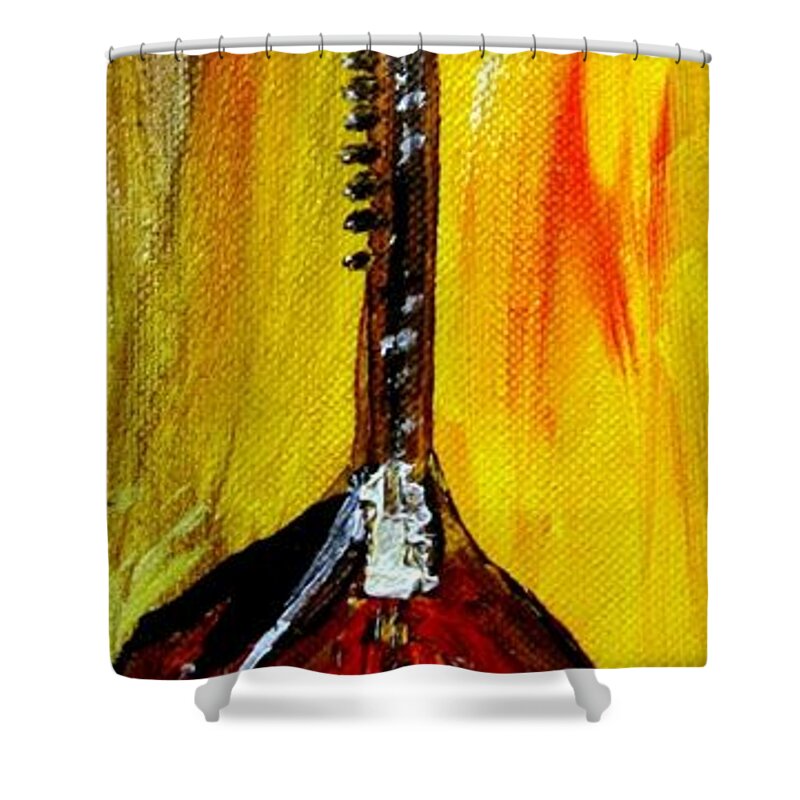 Sitar 1 Shower Curtain featuring the painting Sitar 1 by Amanda Dinan