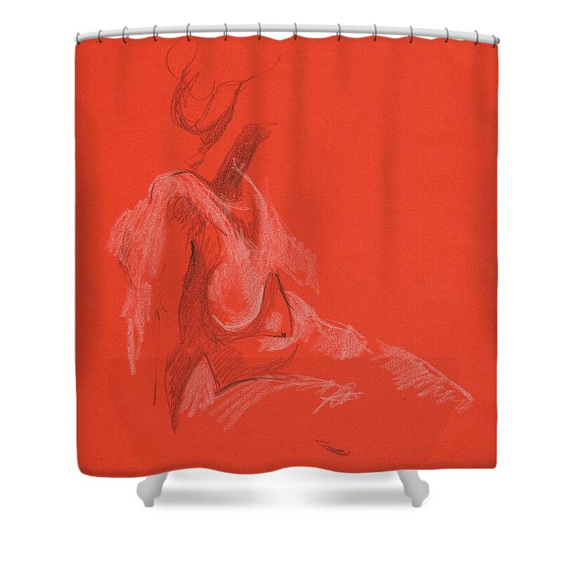 Gesture Drawing Shower Curtain featuring the drawing Sitting Model 1999 by Marica Ohlsson