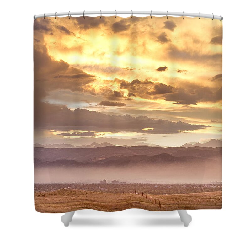 Flagstaff Fire Shower Curtain featuring the photograph Smoky Sunset Over Boulder Colorado by James BO Insogna